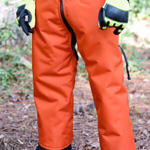 SwedePro Essential Z-Wrap Chap in Orange front view being worn in forest