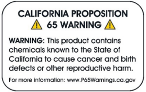 California Proposition 65 Warning Warning: This product is known to the State of California to cause cancer and birth defects or other reproductive harm.
